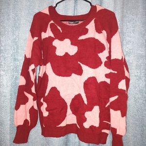 Shein sweater L pink w/ red flower design